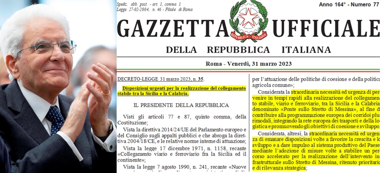 ponte sullo stretto mattarella gazzetta ufficiale