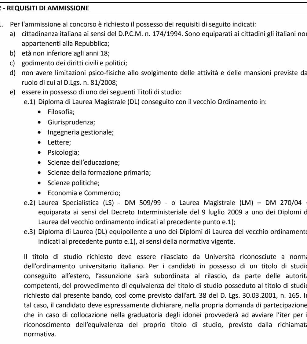 requisiti ammissione bando falduto