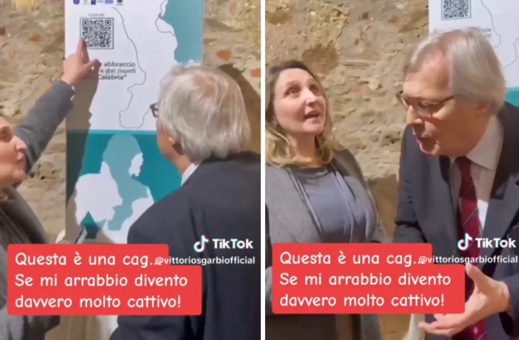 L'ira di Sgarbi alla mostra in una scuola cosentina: "il mondo vede questa  c*** e non viene più in Calabria" | VIDEO