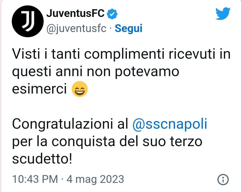 Scudetto Napoli auguri Juventus