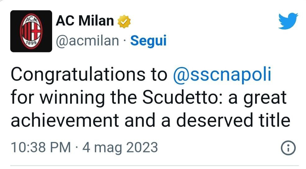 Scudetto Napoli auguri Milan