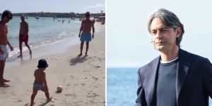 inzaghi gioca al mare col figlio