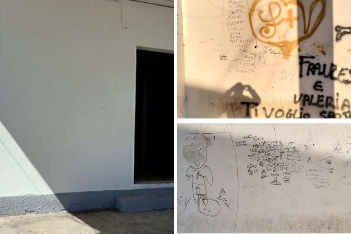 edificio imbrattato a cantinelle