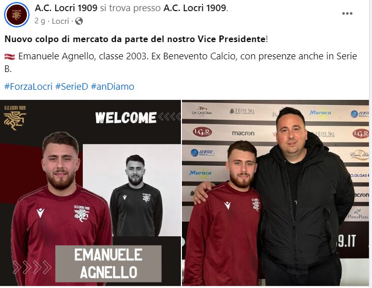 emanuele agnello annunciato dal locri