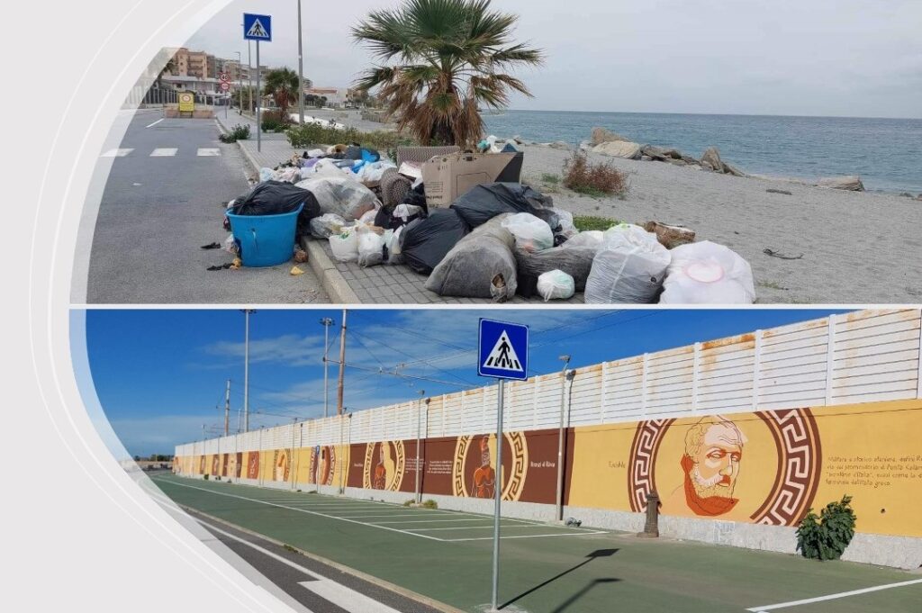 Parco Lineare Sud spazzatura e parcheggi sul murales