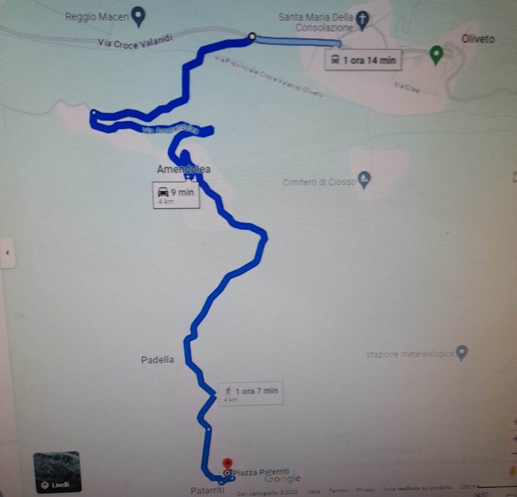 Percorso in km da Oliveto a Paterriti