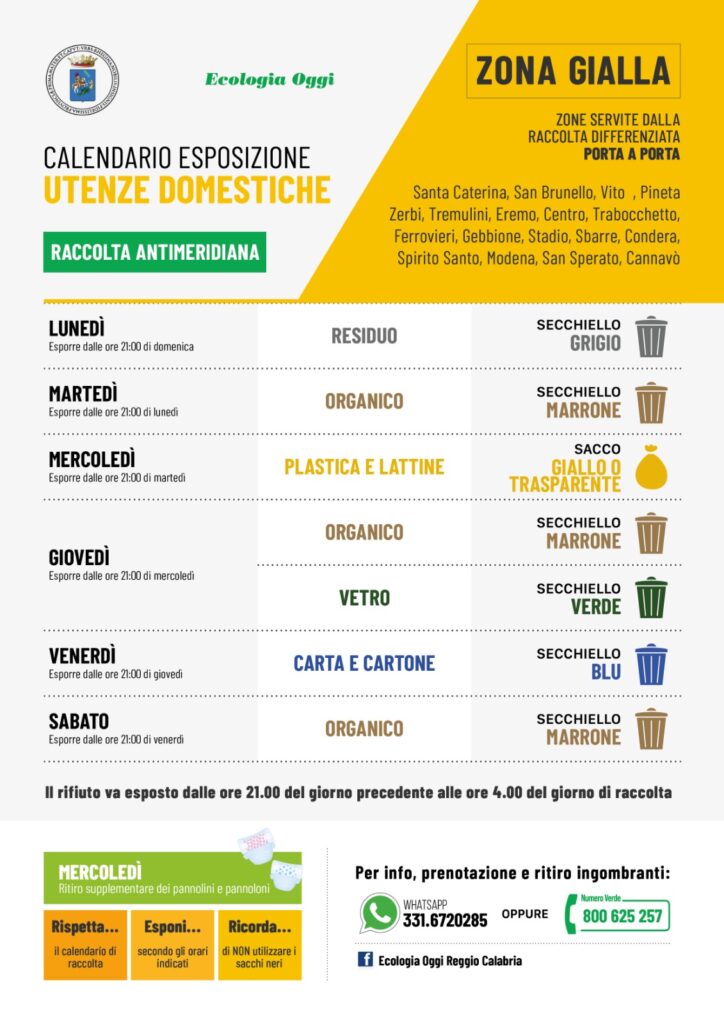 Calendario raccolta differenziata ecologia oggi zona gialla