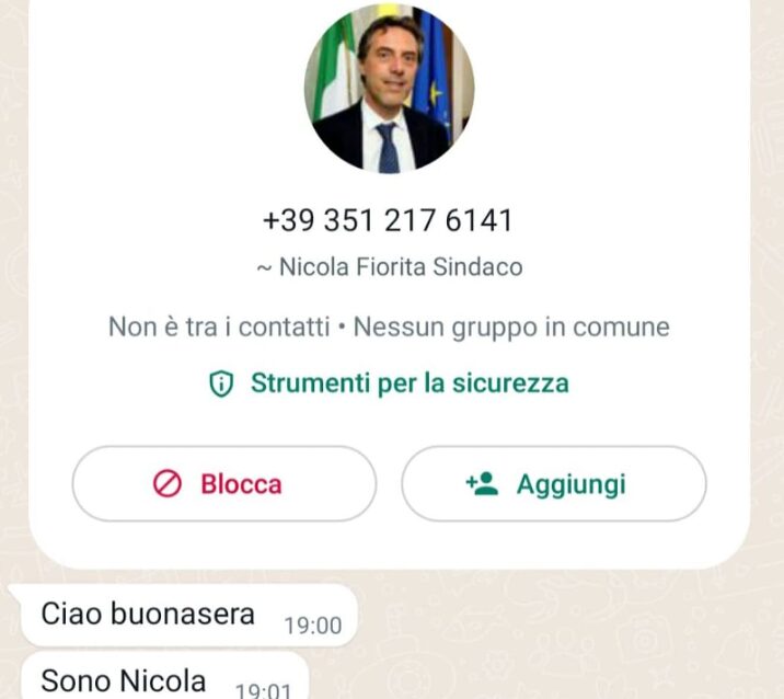 Truffa Whatsapp Sindaco Fiorita