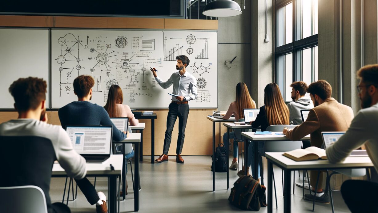 Professore insegna a studenti in classe