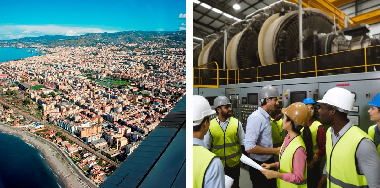 Reggio dall’alto e lavoratori azienda