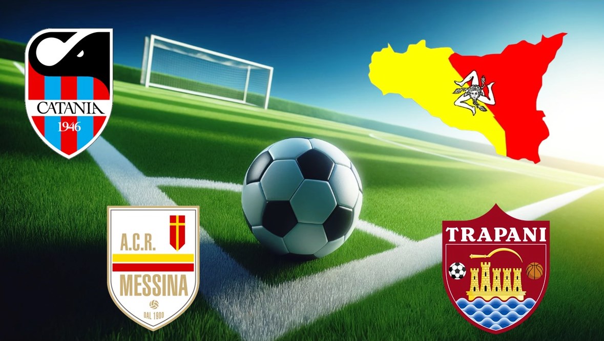 Loghi Catania, Messina, Trapani e Sicilia con pallone e campo
