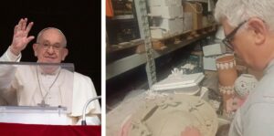 Papa Francesco e opera donata e realizzata da Vincenzo Ferraro di Seminara