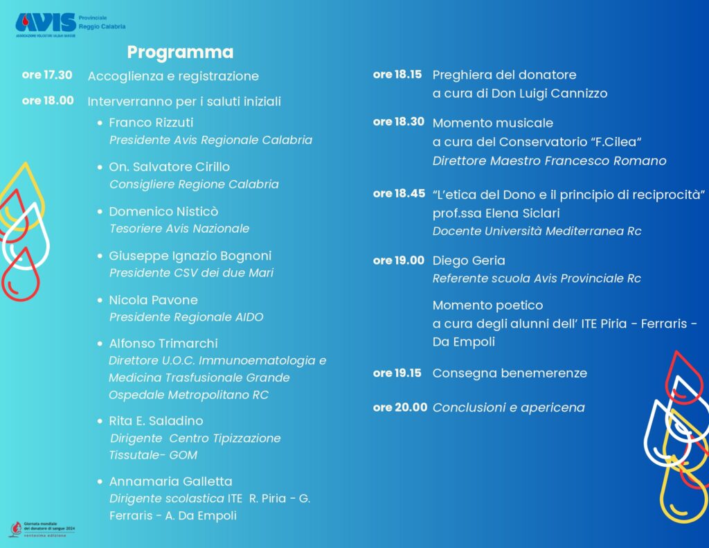 Programma Giornata Mondiale del Donatore di Sangue