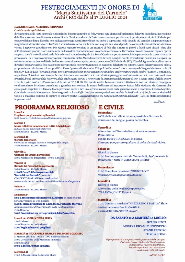 Programma festa parrocchia Archi Carmine