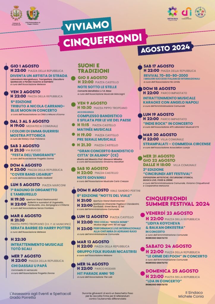 calendario agosto 2024 cinquefrondi