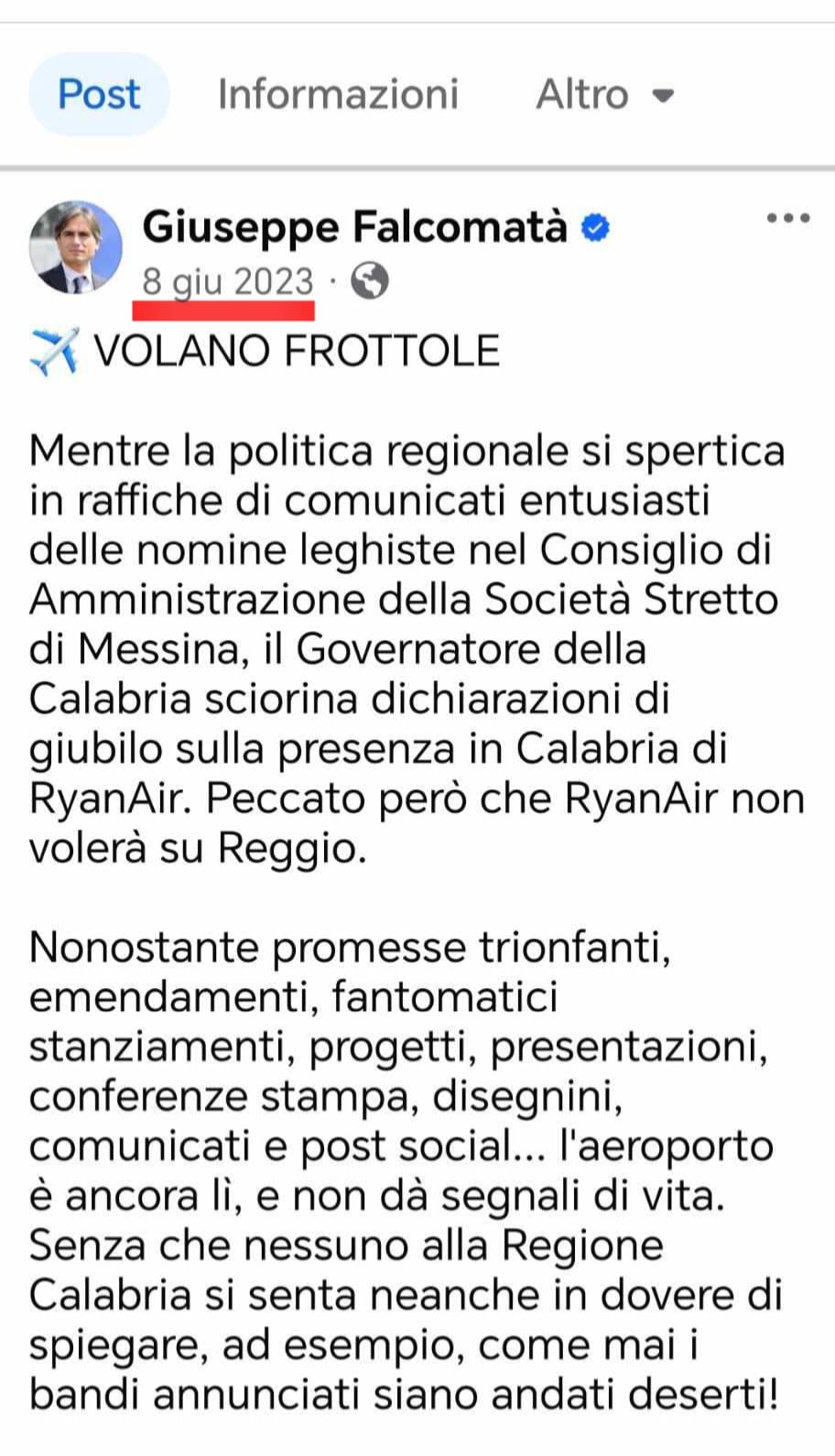 giuseppe falcomatà post facebook