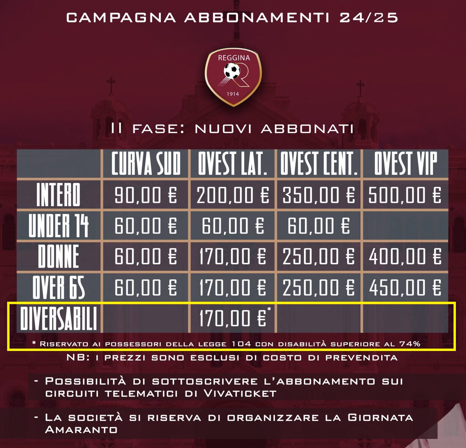 reggina abbonamenti disabili
