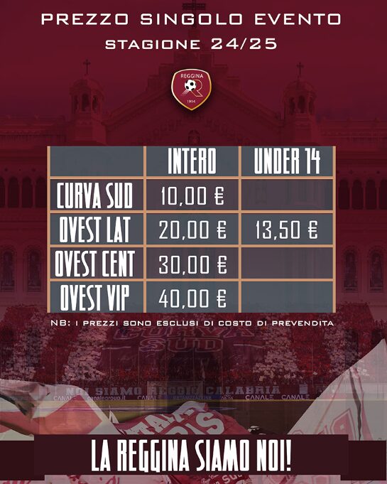 Prezzi biglietti Reggina-Acireale