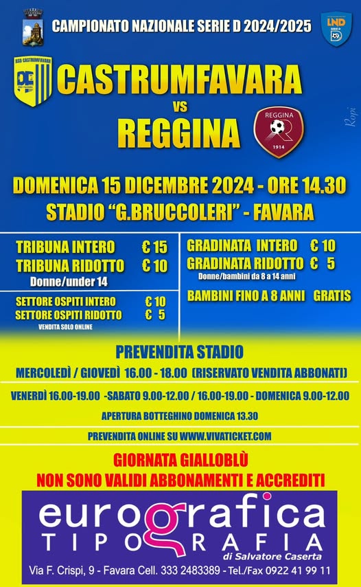 prezzi biglietti castrumfavara reggina