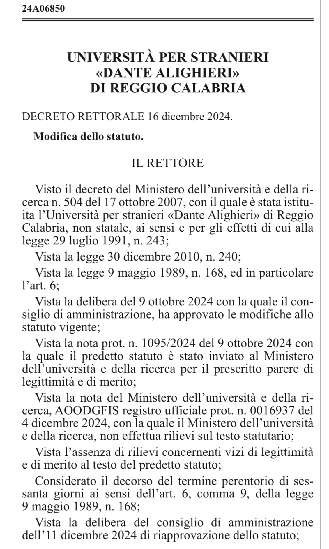 università per stranieri documento