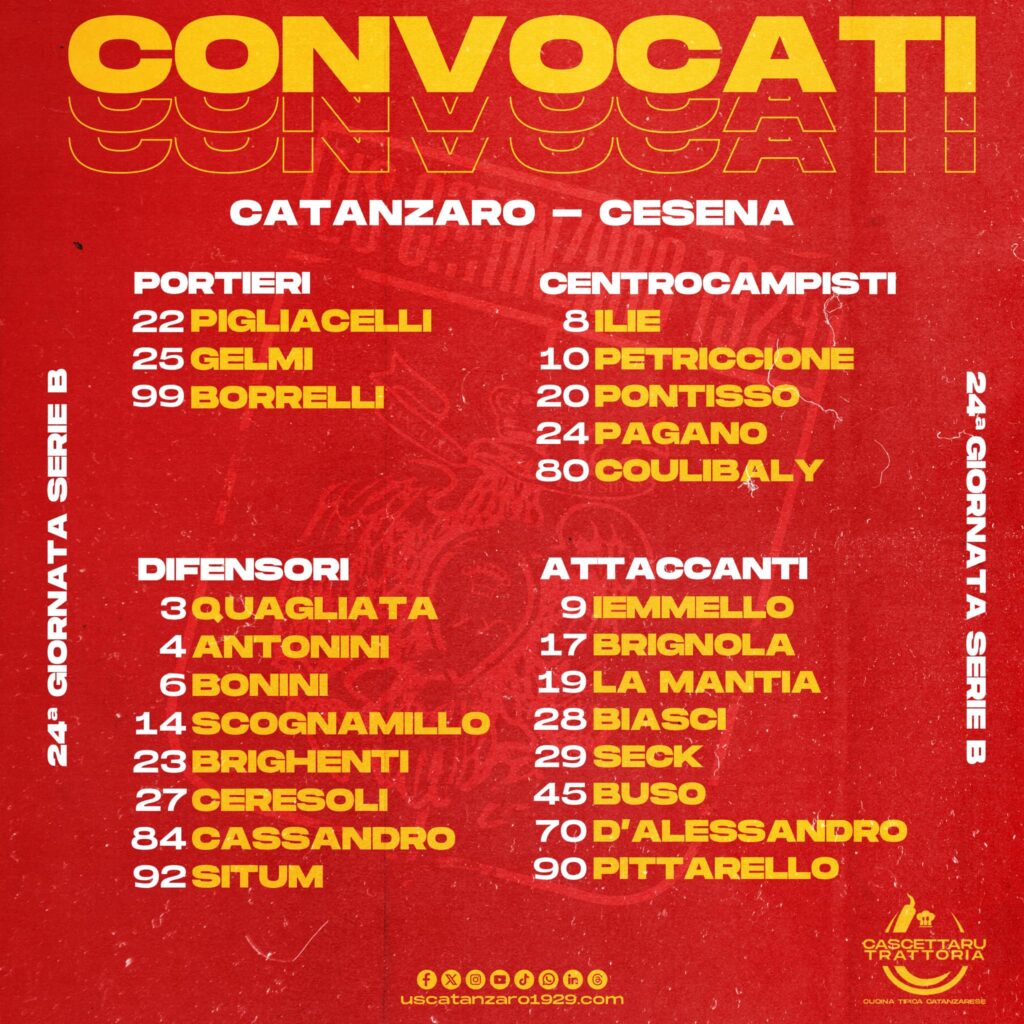 Catanzaro convocati