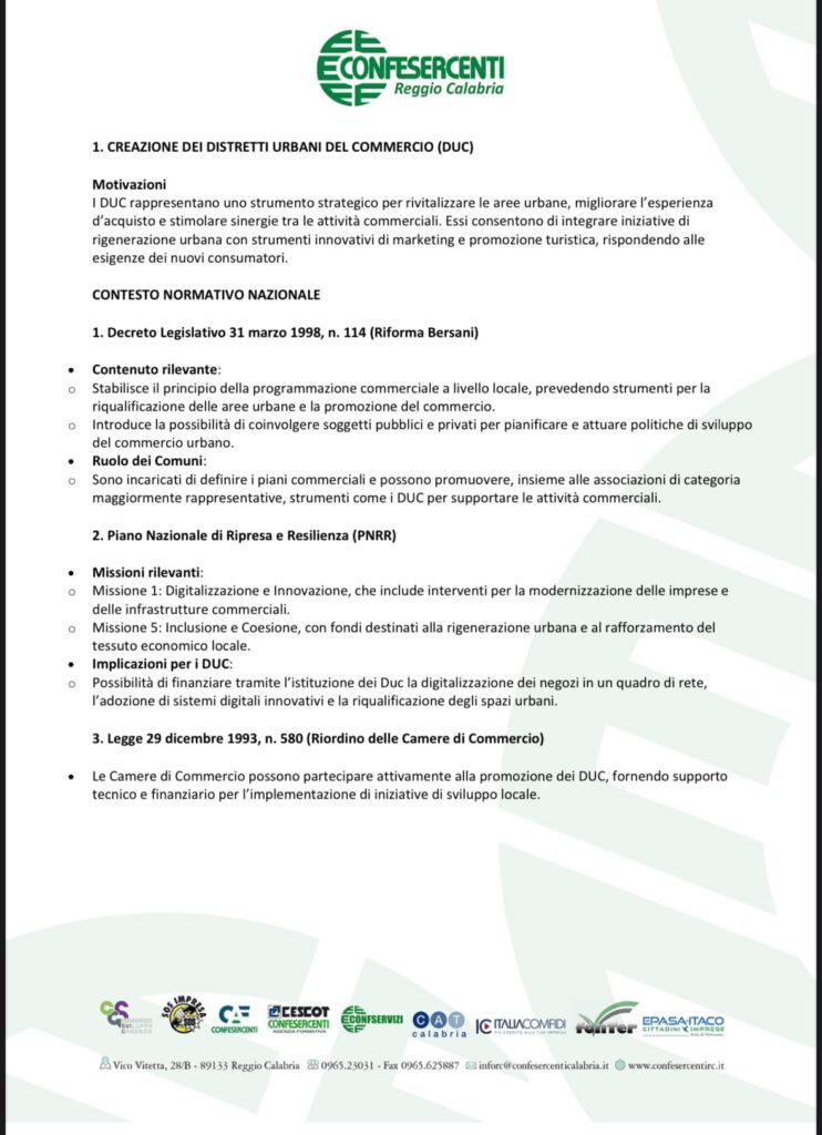 Proposte DUC Conferesercenti Reggio Calabria