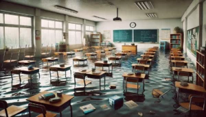 aula allagata scuola classe per la pioggia