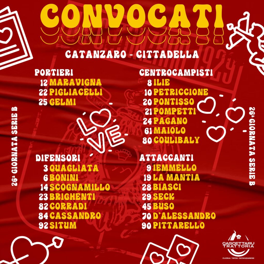 Convocati Catanzaro-Cittadella
