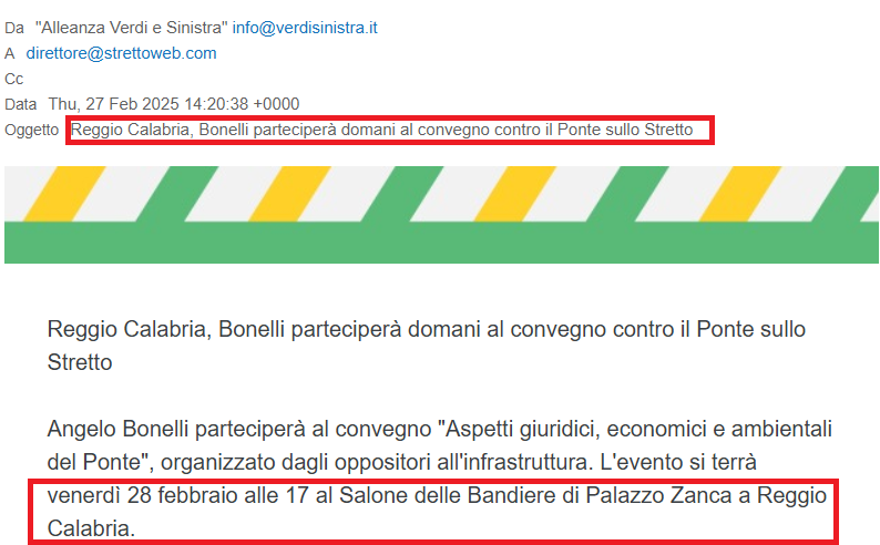 Email bonelli Ponte sullo Stretto Palazzo zanca a reggio
