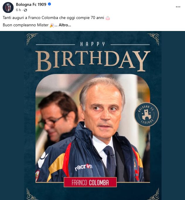 Il Bologna augura buon compleanno a Franco Colomba