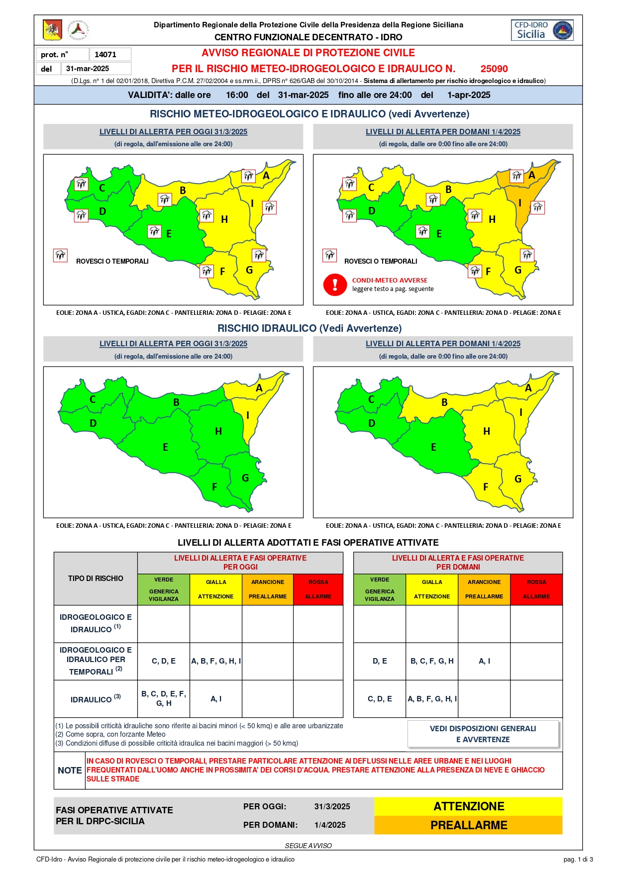 allerta meteo 1 aprile