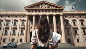 donna davanti al tribunale