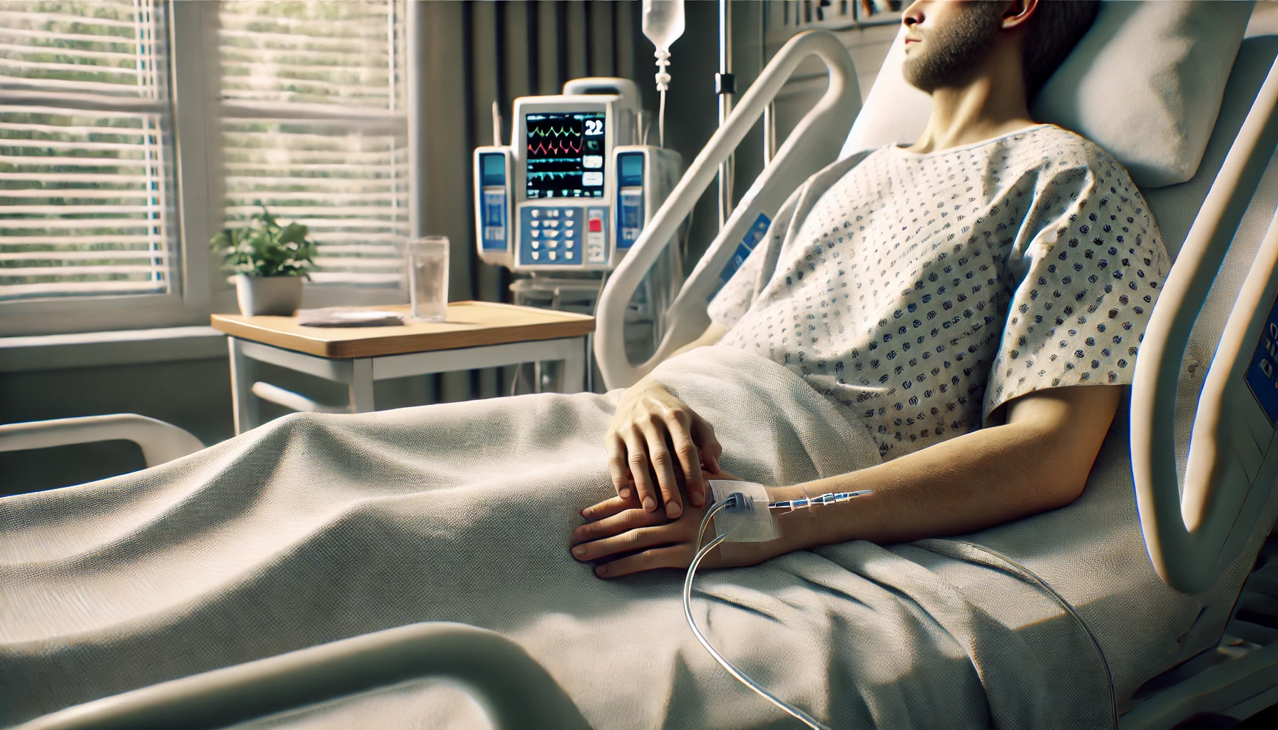uomo ricoverato in ospedale