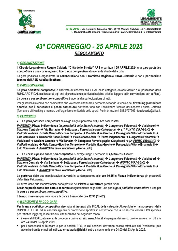 Corrireggio regolamento