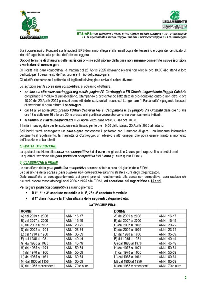Corrireggio regolamento
