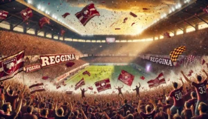 Tifosi della Reggina in festa in uno stadio enorme