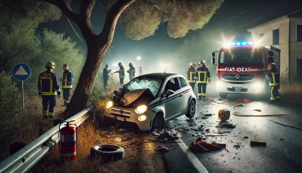 incidente notte auto contro albero