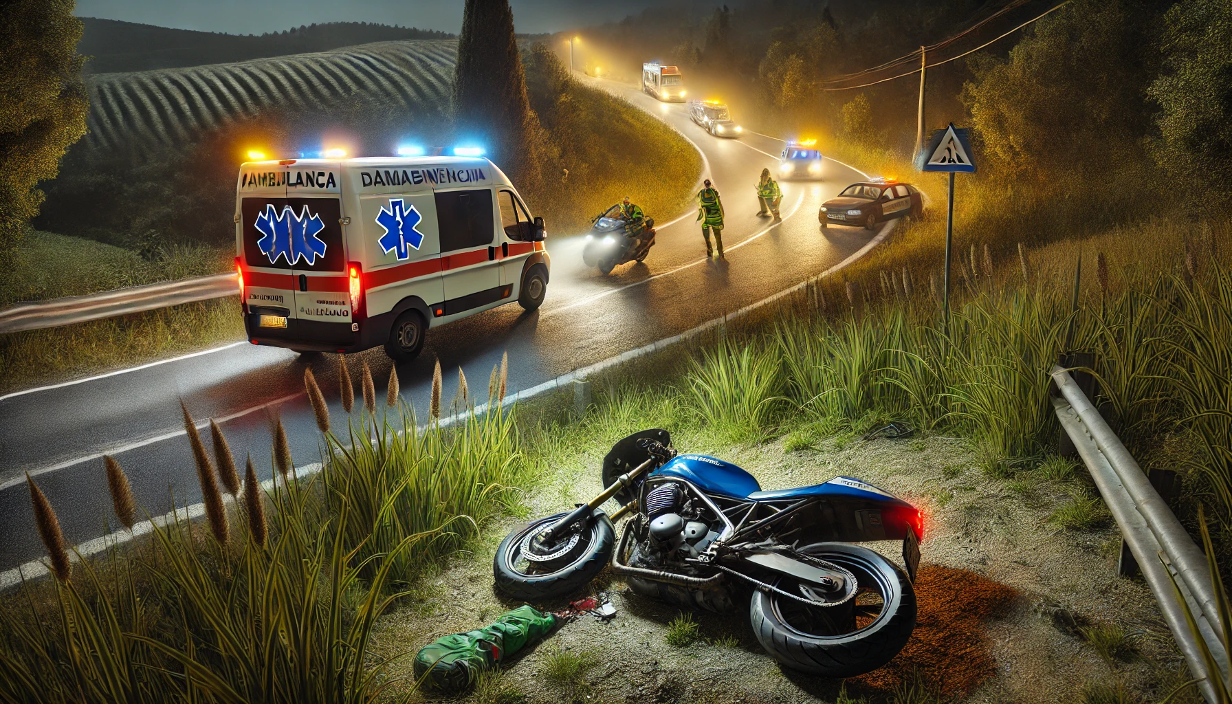 moto vola in una scarpata ambulanza notte