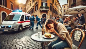 ragazza mangia un panino e si sente male