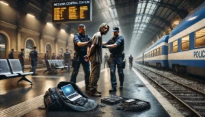 uomo ruba pc stazione
