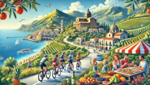 Cicloturismo tra natura e sapori, ciclisti con paesaggio