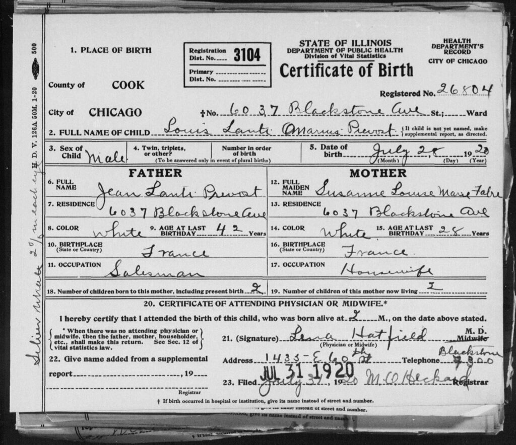 Louis_Prevost_birth_1920