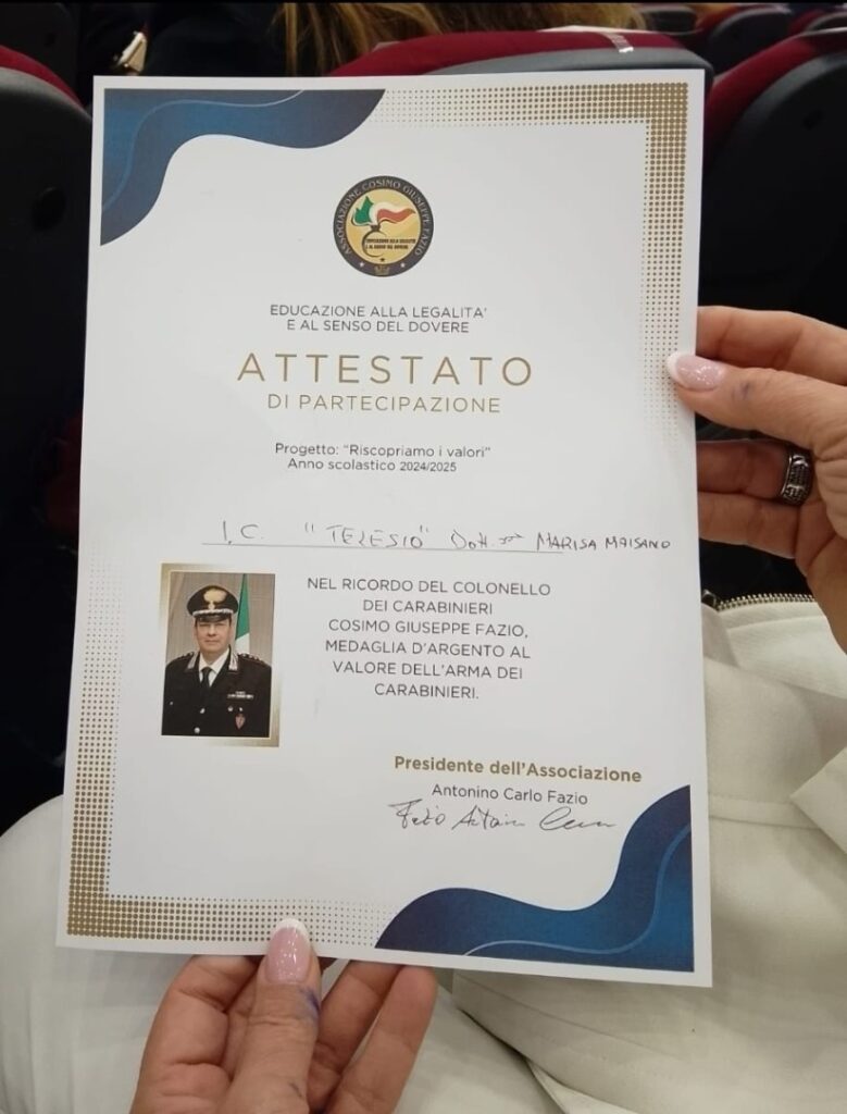 Progetto Riscopriamo i valori Associazione Colonello Cosimo Giuseppe Fazio