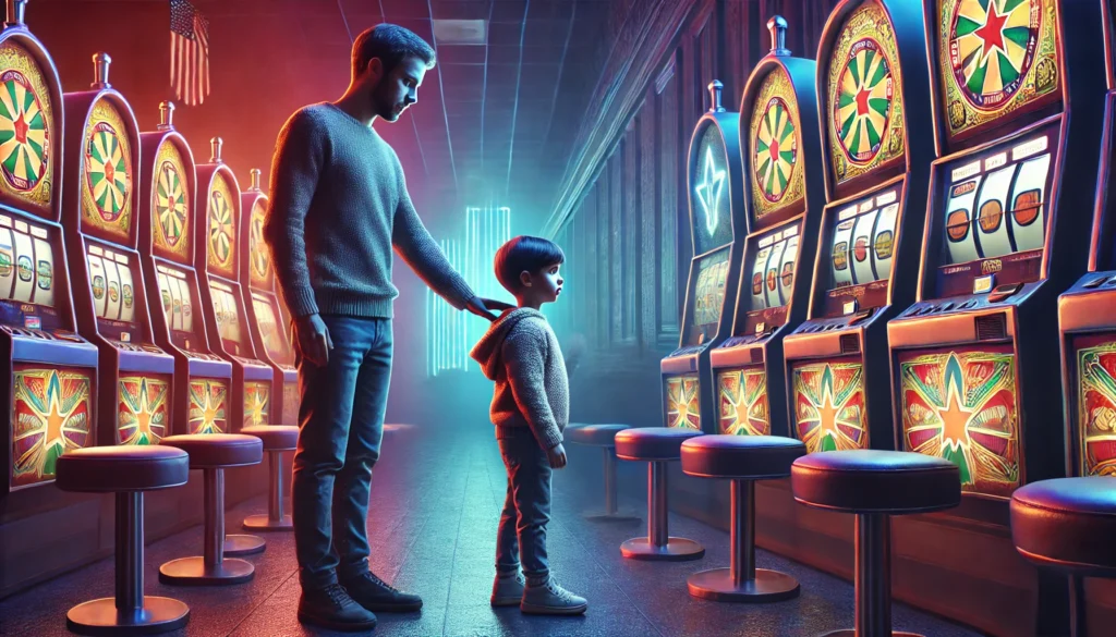 adulto e bambino alle slot machine