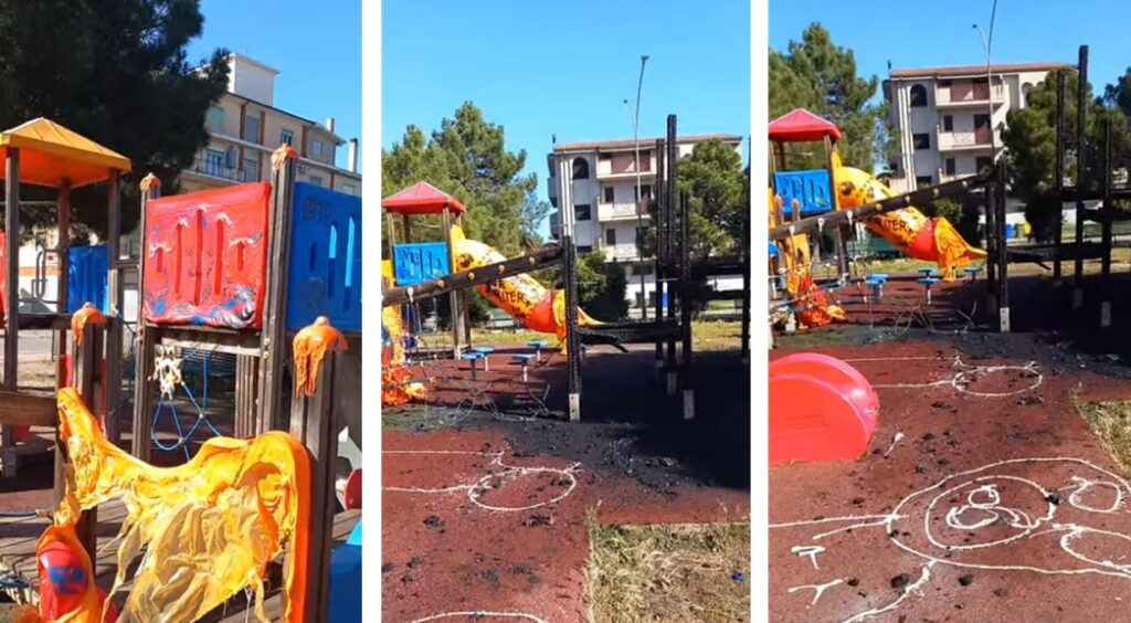 atto vandalico e incendio parco giochi marina gioiosa jonica