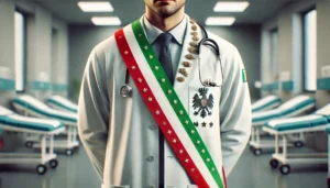 medico in camice con la fascia da sindaco