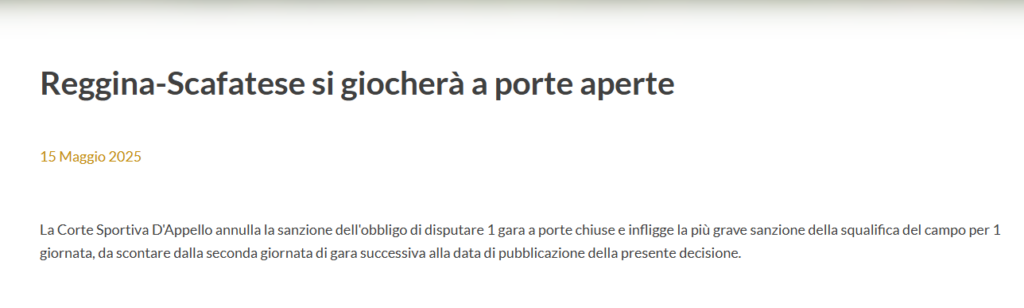 nota ufficiale reggina su sentenza porte chiuse