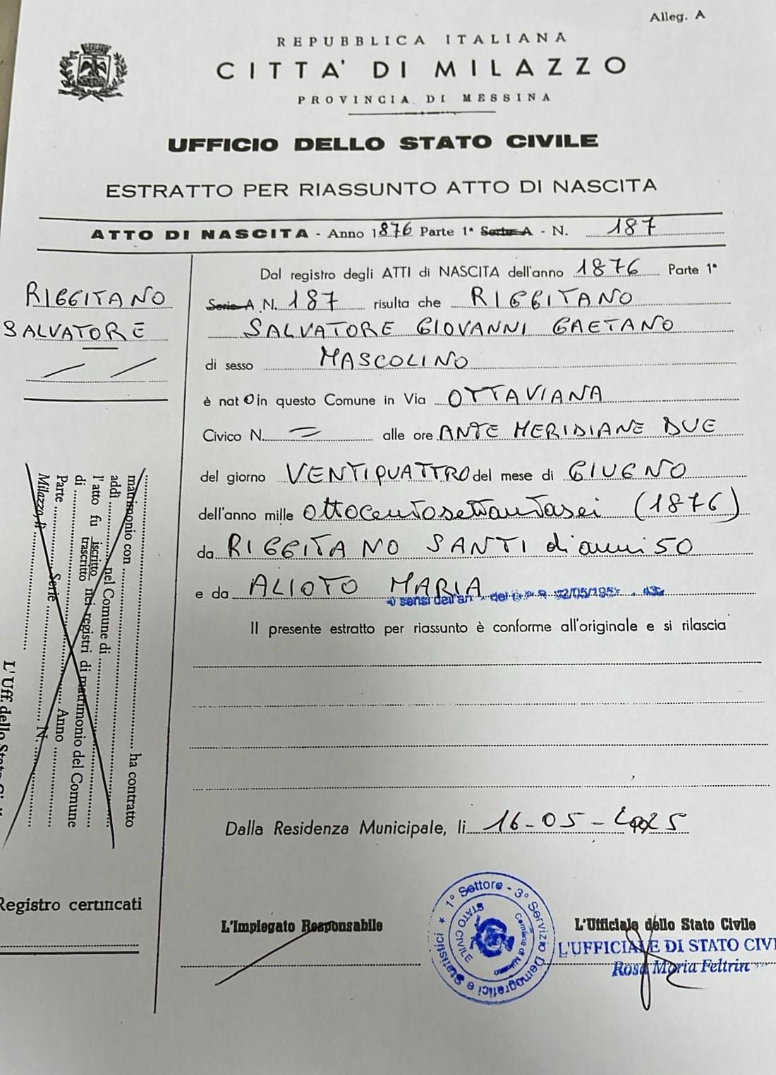 origini milazzo papa