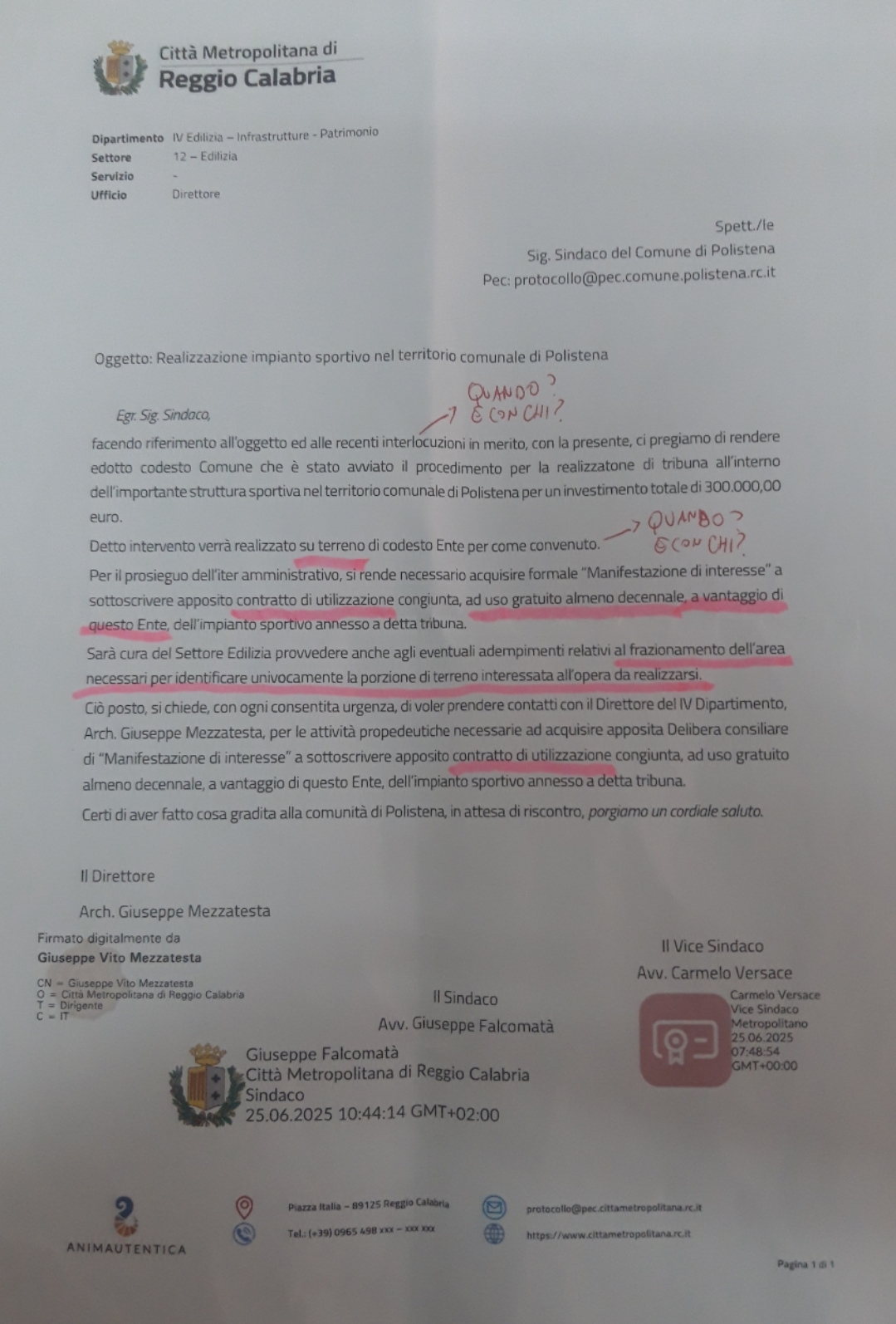 Comunicazione stadio Polistena Città Metropolitana
