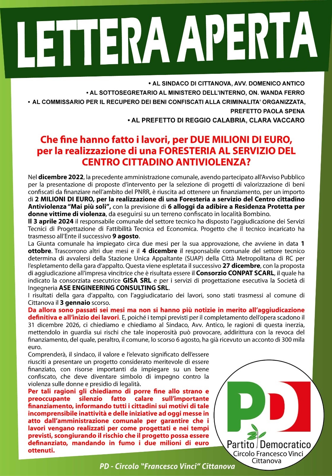 Lettera aperta PD Cittanova